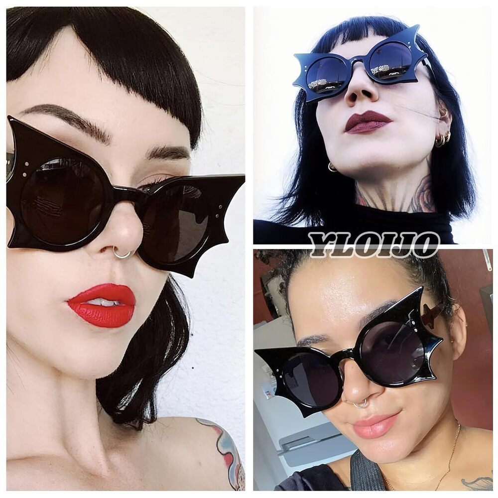 8920 Bat Sunglasses Retro Punk Hip Hop Style Black Sunglasses for Halloween - Picture 4 of 6